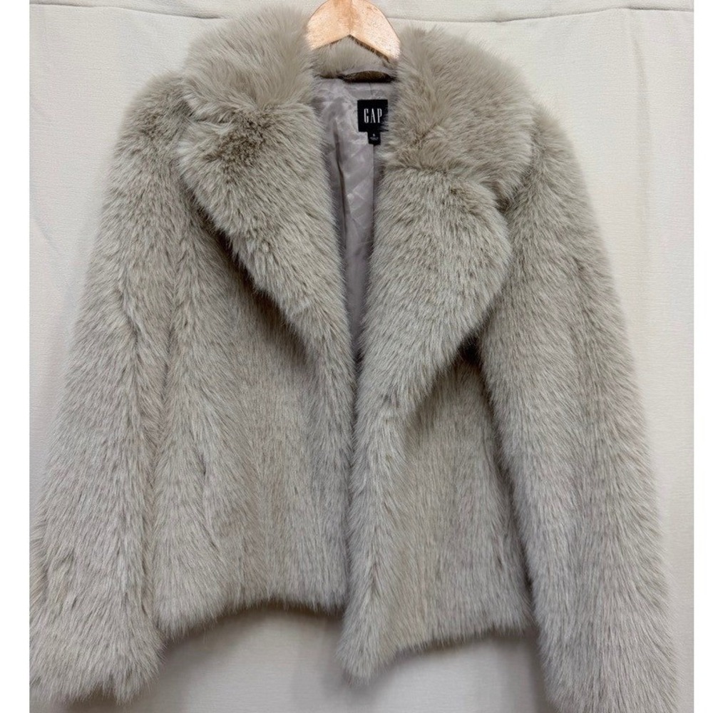 Gap Natural Beige Plush Faux Fur Crop Jacket Coat Small W10625-01